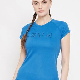 ATHLISIS Women Blue Typography Printed Dri-FIT T-shirt-image-2
