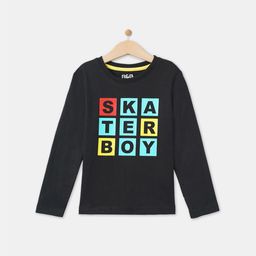R&B Boys Black Typography Printed Round Neck Cotton T-shirt-image-38