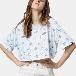 The Souled Store Women White Printed Extended Sleeves Oversized Cotton Oversized T-shirt-image-23