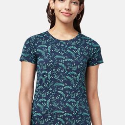 Honey by Pantaloons Women Navy Blue Floral Printed Round Neck Cotton T-shirt-image-36