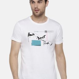Steenbok Men White & Blue Printed Slim Fit Cotton T-shirt-image-28