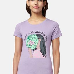 Honey by Pantaloons Women Purple Printed Round Neck Cotton T-shirt-image-75
