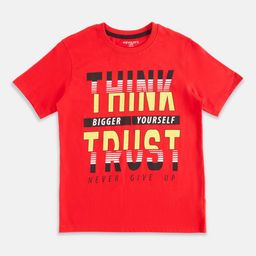 Pantaloons Junior Boys Red Typography Printed Cotton T-shirt-image-40