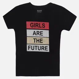 PROTEENS Girls Black Typography Printed T-shirt-29