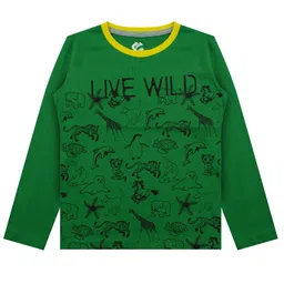 Silver Fang Boys Green Printed Cotton T-shirt-image-92