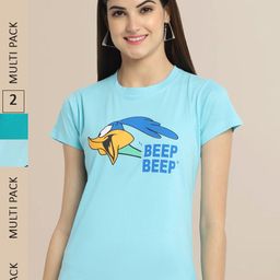 Fabflee Women Blue & Green Pack Of 2 Printed Cotton T-shirt-image-138