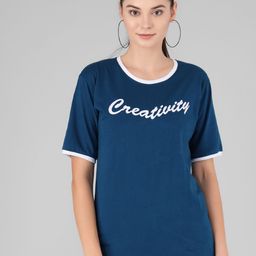 Viral trend Women Blue Typography Printed T-shirt-image-52