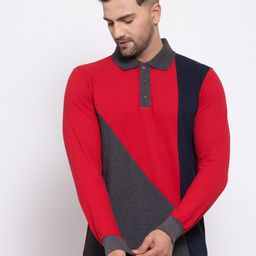 Kalt Men Colourblocked Polo Collar Applique T-shirt-image-6