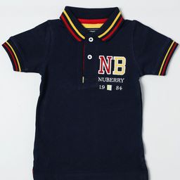 Nuberry Boys Blue Typography Printed Polo Collar Cotton T-shirt-picture-38