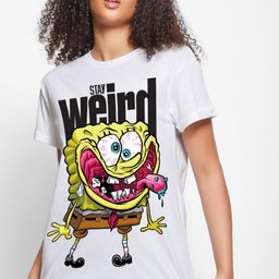 Bewakoof Women Graphic Printed Round Neck Cotton Relaxed Fit Spongebob T-shirt-image-24