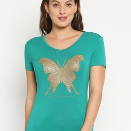 Being Human Women Green Printed T-shirt-image-32