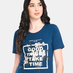 Viral trend Women Blue Typography Printed Cotton T-shirt-image-54