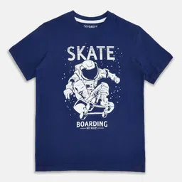 Pantaloons Junior Boys Navy Blue Printed Cotton T-shirt-picture-4