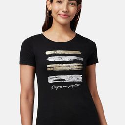 Honey by Pantaloons Women Black Printed Cotton T-shirt-image-62