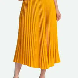 AASK Women Mustard Solid Flared Skirt-image-64