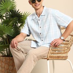 Mast & Harbour Men Checked Cuban Collar Relaxed Fit Pure Cotton Casual Shirt-picture-28