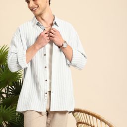 Mast & Harbour Men Semi Sheer Striped Oversized Casual Shirt-image-25