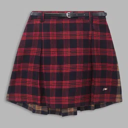 Blue Giraffe Girls Red & Blue Checked Flared Mini Skirt-picture-17