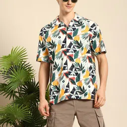 Mast & Harbour Men Relaxed Fit Floral Printed Cuban Collar Pure Cotton Casual Shirt-picture-11