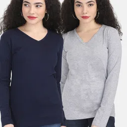 Fleximaa Women Grey & Navy Blue Pack Of 2 T-shirts-picture-28