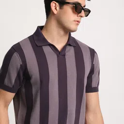 THE BEAR HOUSE Men Striped Regular Fit Cotton Polo Collar T-Shirts-image-54
