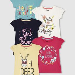 max Girls Pack of 5 Typography Printed T-shirts-image-90