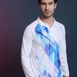Campus Sutra White Abstract Printed Dry-Fit Polo Collar Long Raglan Sleeves T-shirt-picture-38