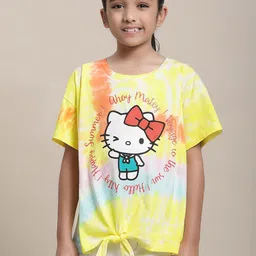 Kids Ville Girls Hello Kitty Printed Tie & Dye Pure Cotton T shirt-image-33