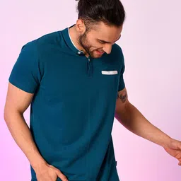 Campus Sutra Mandarin Collar Cotton T-shirt-picture-5