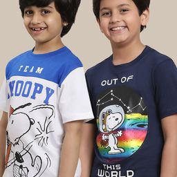Kids Ville Pack Of 2 Peanuts Printed Pure Cotton T-Shirts-image-83