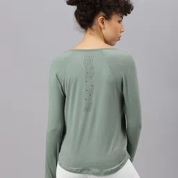 Fitkin Women Green Raglan Sleeves Back Laser Cut T-shirt-picture-16