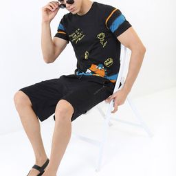 HIGHLANDER Men Black & Blue Printed Slim Fit Cotton T-shirt-picture-4