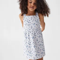 Mango Kids Girls Pure Cotton Floral Printed Criss-Cross Back A-Line Mini Dress-image-81