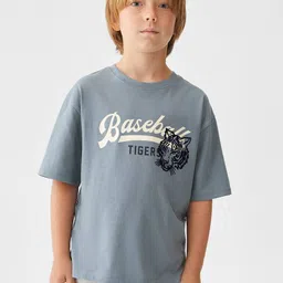 Mango Kids Boys Pure Cotton Typography Printed Drop-Shoulder Sleeves T-shirt-image-55