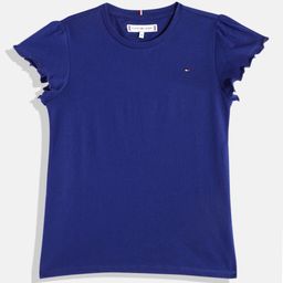Tommy Hilfiger Girls Solid Cap Sleeves Indigo Knitted Regular Top-image-33