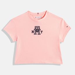 Tommy Hilfiger Girls Brand Logo Embroidered Pure Cotton Boxy T-shirt-image-52