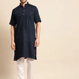 RAJUBHAI HARGOVINDAS Men Navy Blue Pastels Kurta-picture-49