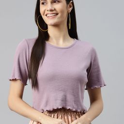 plusS Women Lavender Pure Cotton T-shirt-image-68