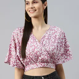 plusS Purple & White Floral Print Wrap Crop Top-picture-48