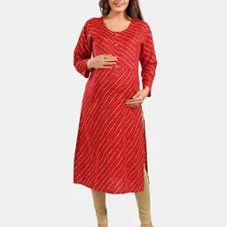 Be You Leheriya Printed Round Neck Maternity Straight Kurta-image-92