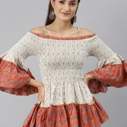 MALHAAR Printed Off-Shoulder Peplum Top-image-6