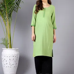 House Of Zelena Round Neck Maternity Straight Kurta-image-33