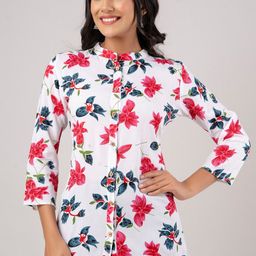 FERANOID Mandarin Collar Floral Printed Kurti-image-11