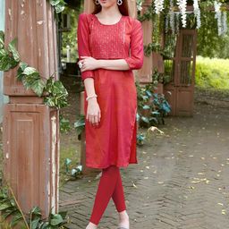 Anouk Red Ethnic Yoke Design Sequins Straight Kurta-16