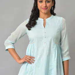 AURELIA Mandarin Collar Pure Cotton A-Line Kurti-31