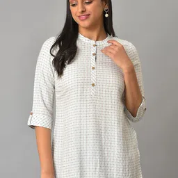 AURELIA Checked Mandarin Collar Roll Up Sleeves Kurti-picture-32
