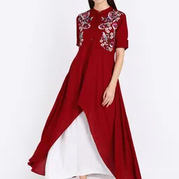 shashvi Women Red & White Floral Embroidered Kurta-image-63