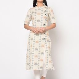 Antaran Off White & Navy Blue Ethnic Motifs Printed Pure Cotton Kurti-picture-42