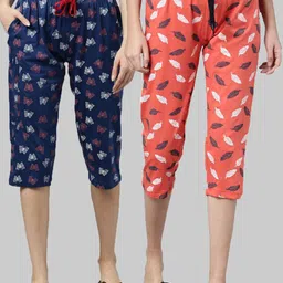 Kryptic Pack of 2 Women Navy Blue & White Printed Capris-image-53