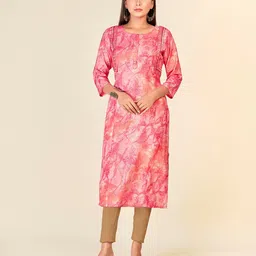 NH KAPDEWALA Women Pink Printed Kurta-12